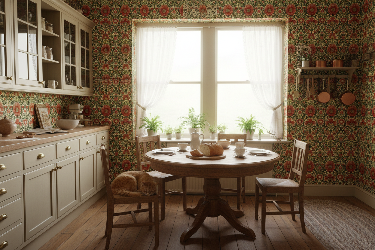 Reval Wallpaper Timeless Blooms - Röd - Klassisk blommig tapet med tidlös elegans – högkvalitativ tapet för en personlig o...