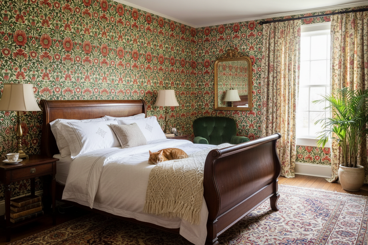 Reval Wallpaper Timeless Blooms - Röd - Klassisk blommig tapet med tidlös elegans – högkvalitativ tapet för en personlig o...