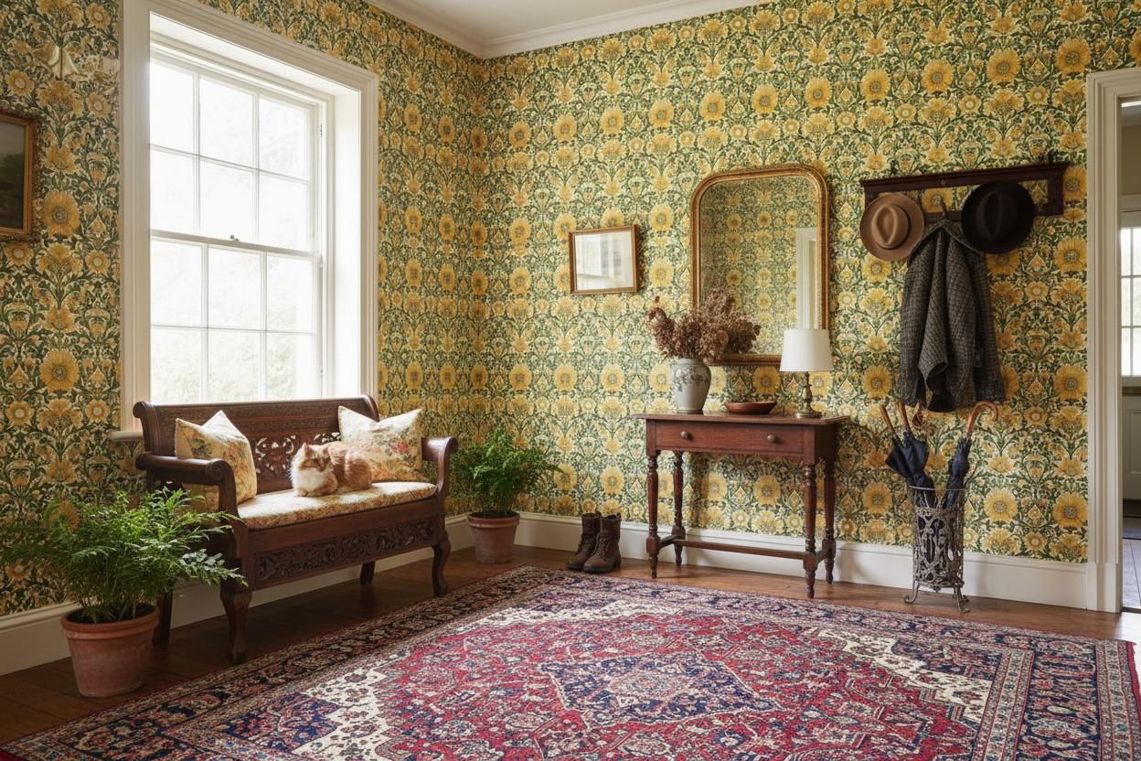 Reval Wallpaper Timeless Blooms - Gul - Klassisk blommig tapet med tidlös elegans – högkvalitativ tapet för en personlig o...