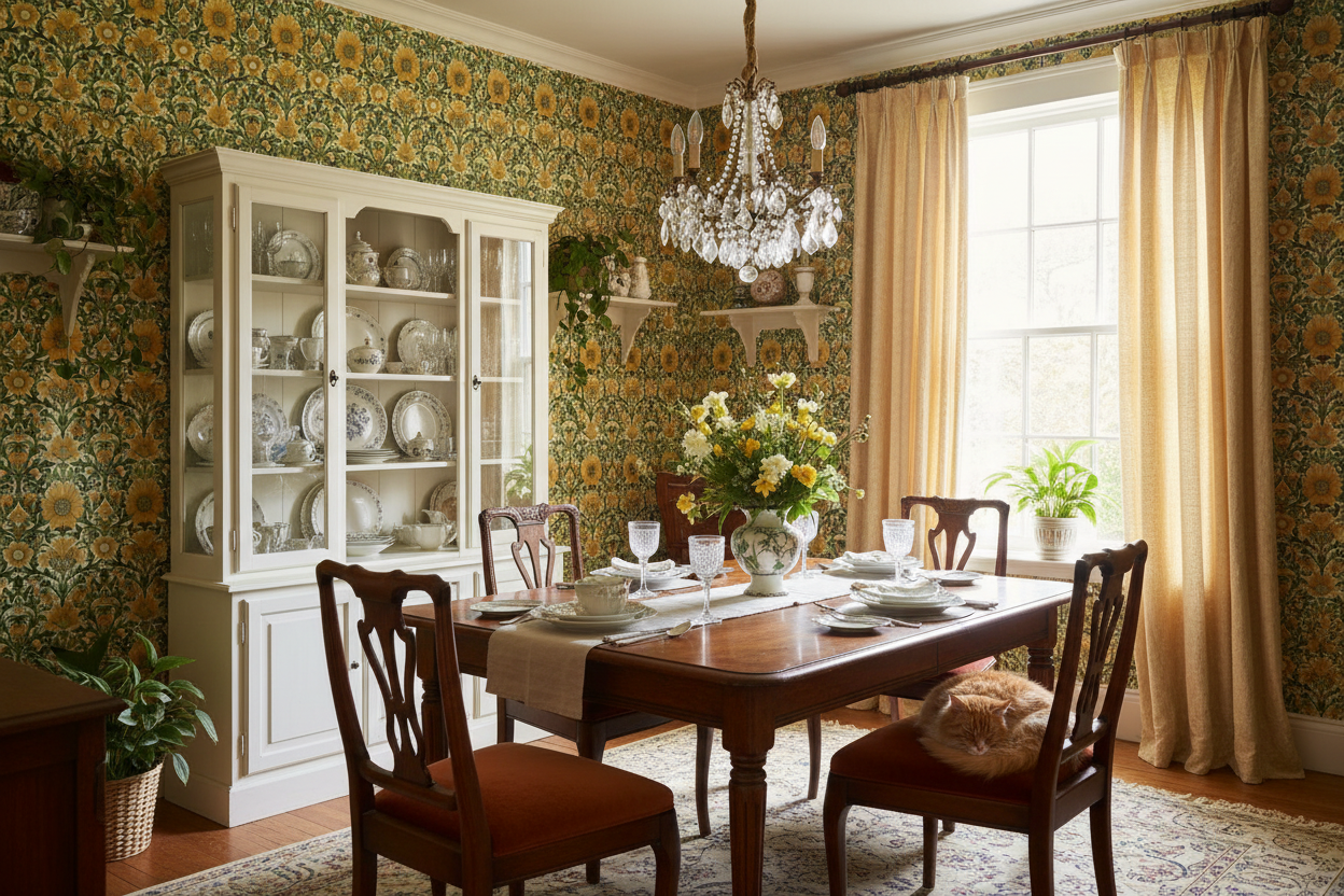 Reval Wallpaper Timeless Blooms - Gul - Klassisk blommig tapet med tidlös elegans – högkvalitativ tapet för en personlig o...