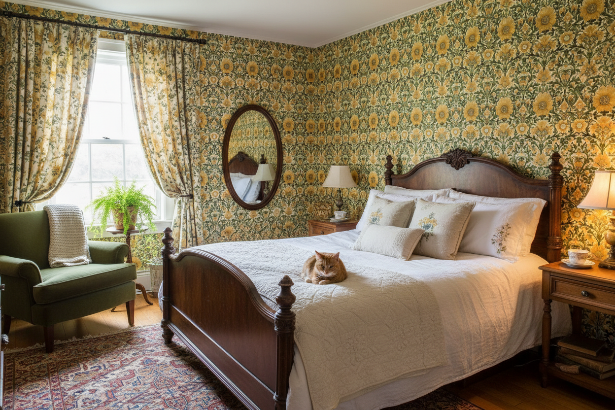 Reval Wallpaper Timeless Blooms - Gul - Klassisk blommig tapet med tidlös elegans – högkvalitativ tapet för en personlig o...
