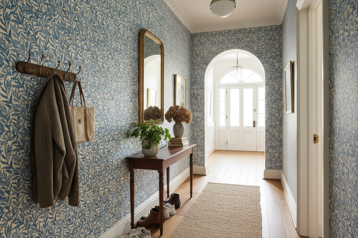 Boughs - Blå - Elegant tapet med handritade blad i blå toner