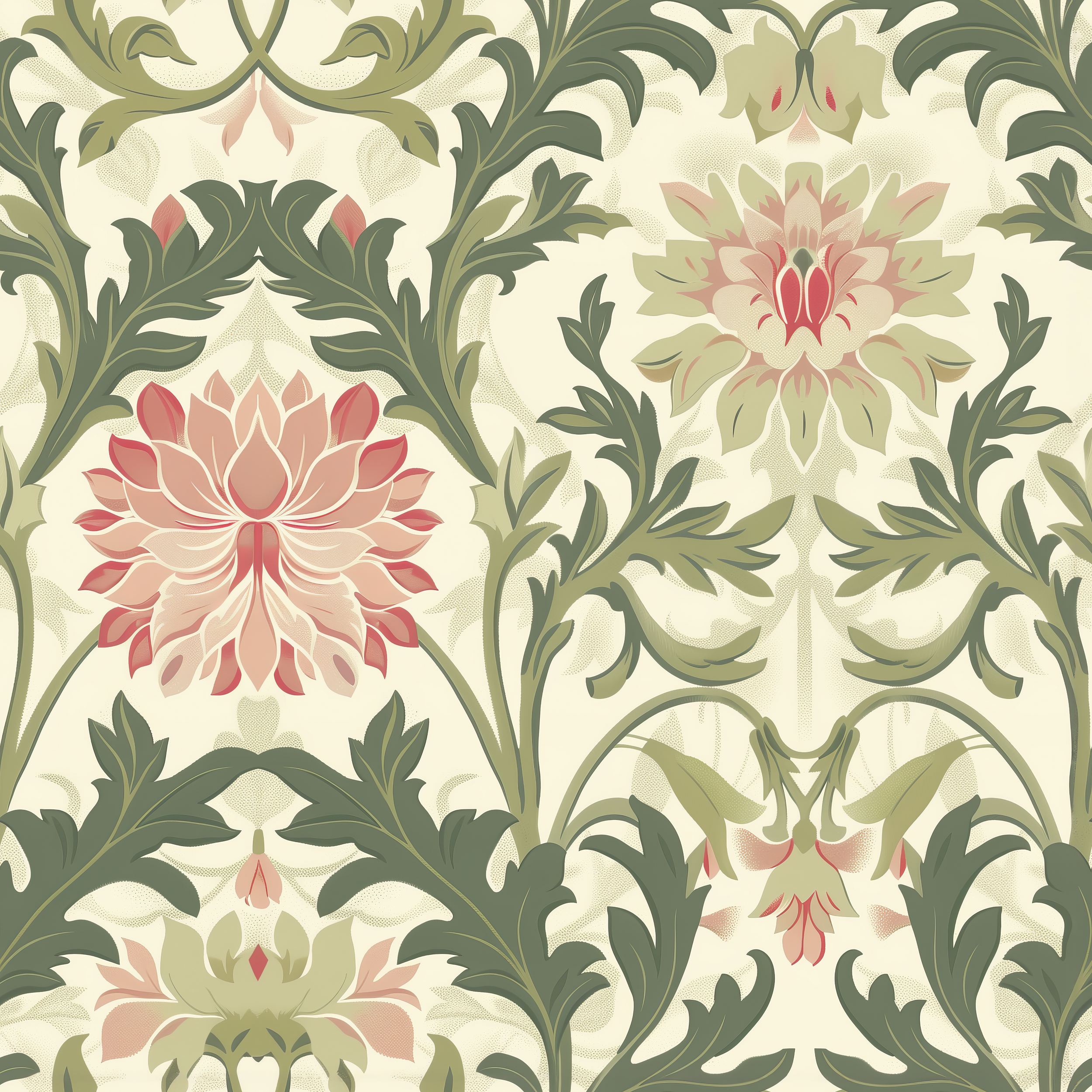 Jennie - Grön - Botanisk tapet med blommor och blad