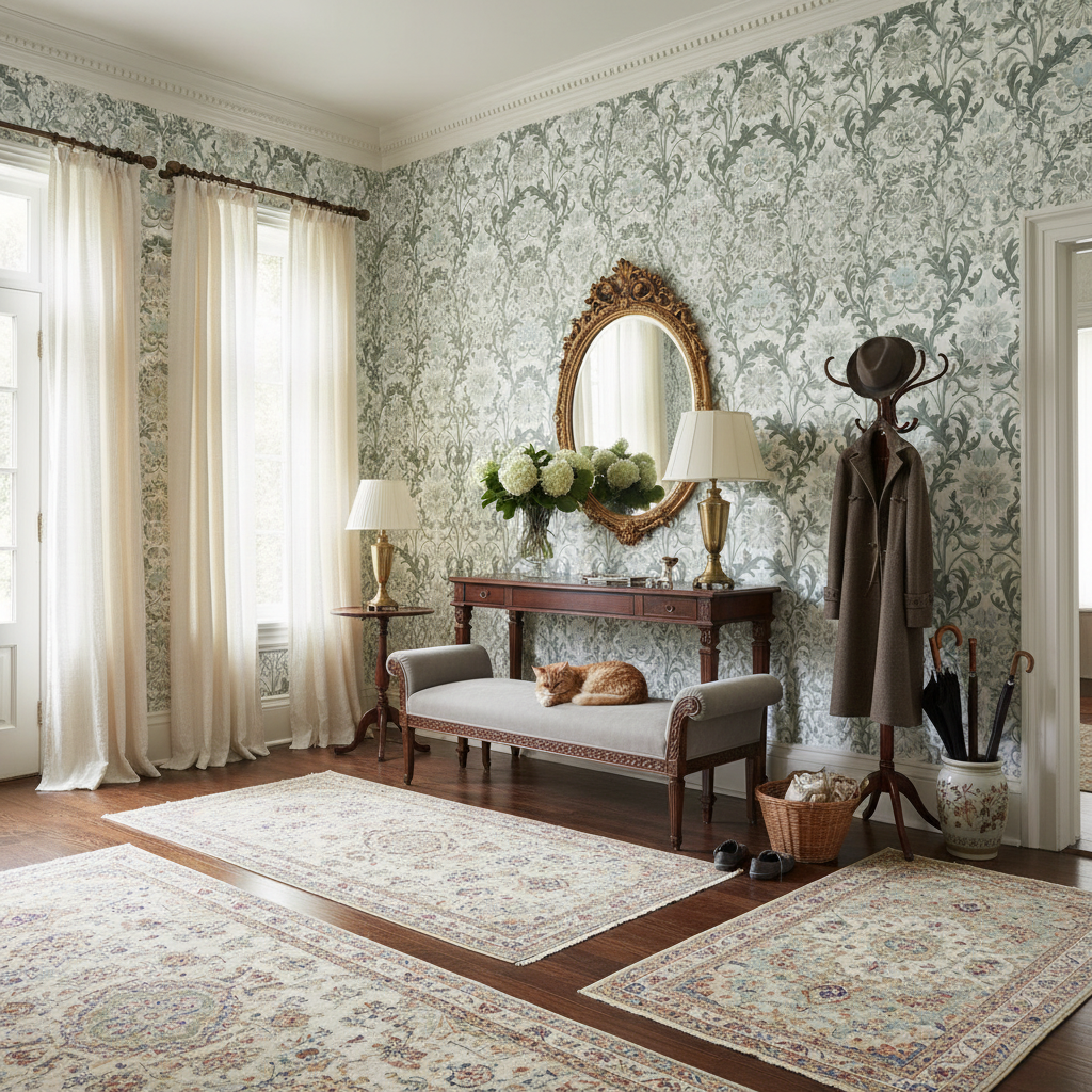 Jennie - Grå-vit - Elegant tapet med lotusblomma och blad