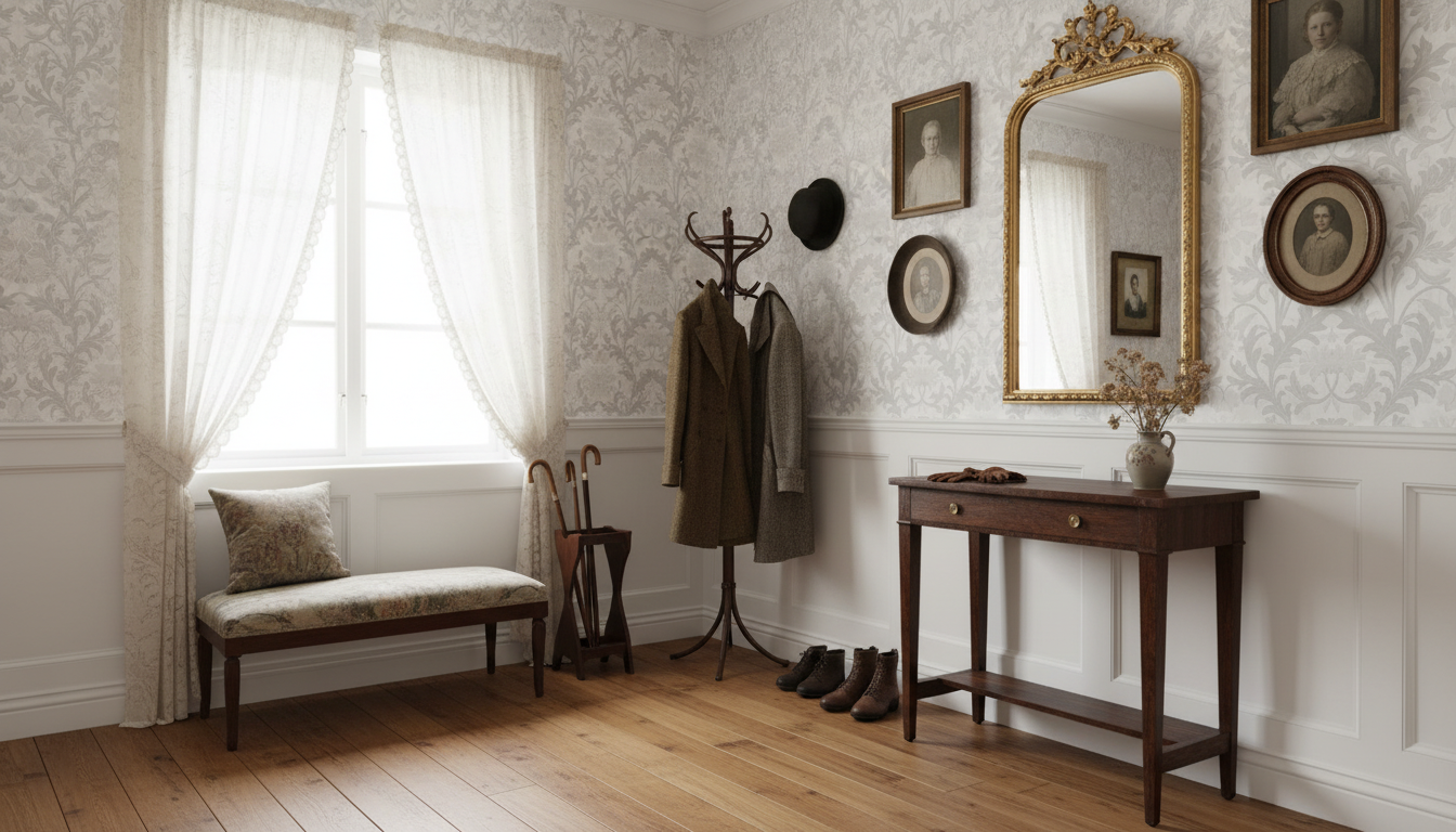 Jennie - Grå - Botanisk tapet med blommor och blad