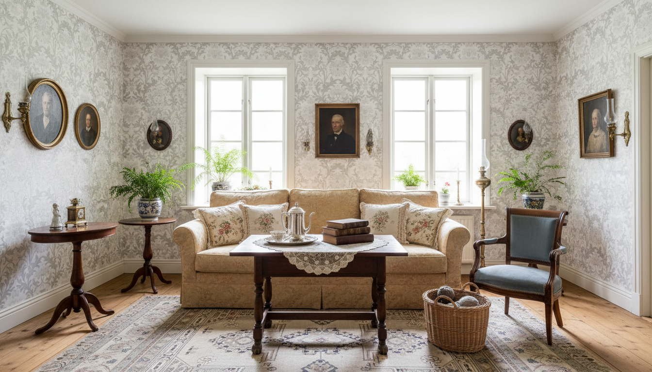 Jennie - Grå - Botanisk tapet med blommor och blad