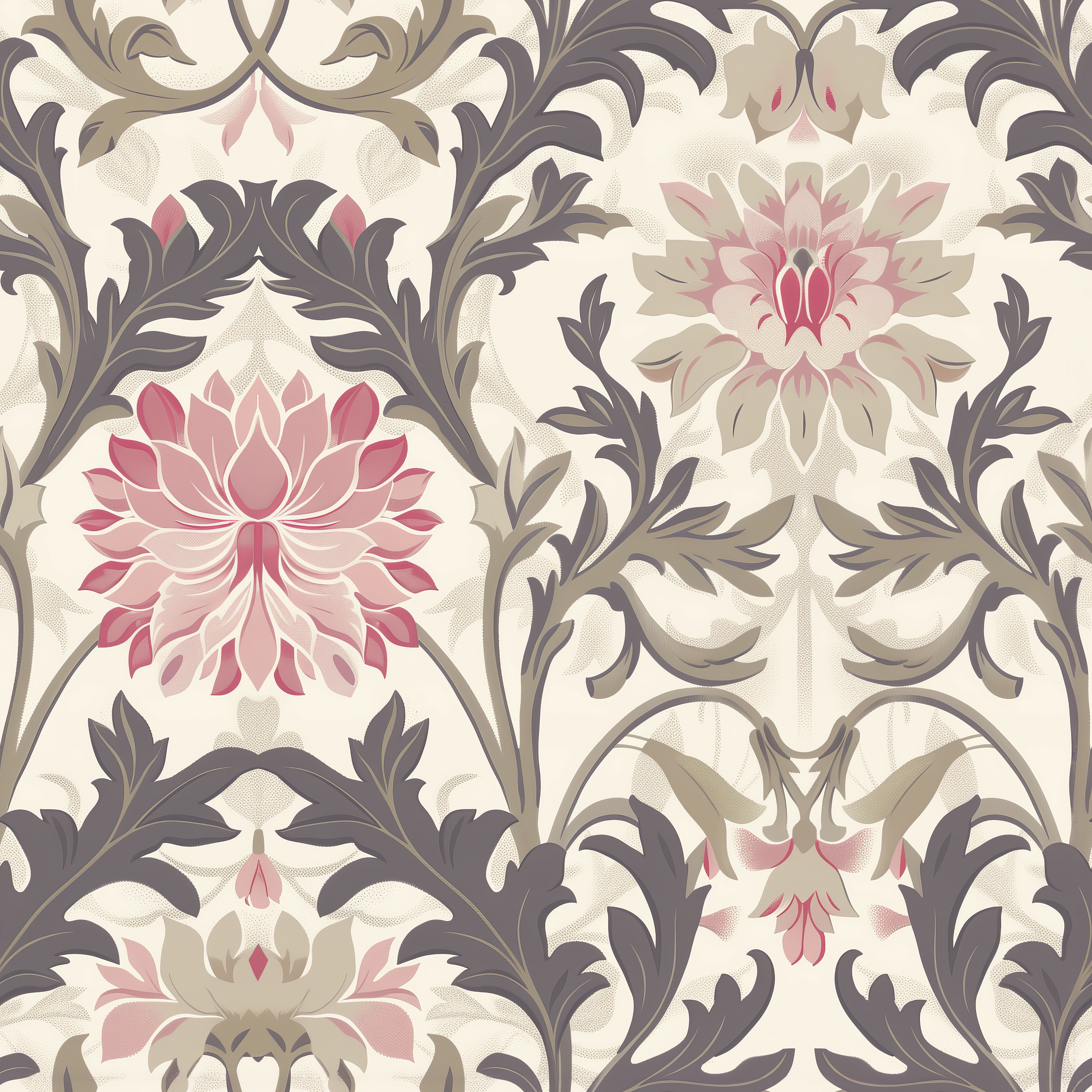 Jennie - Lila-Rosa - Botanisk tapet med blommor och blad