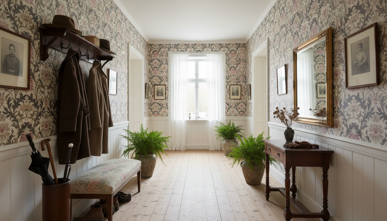 Jennie - Lila-Rosa - Botanisk tapet med blommor och blad