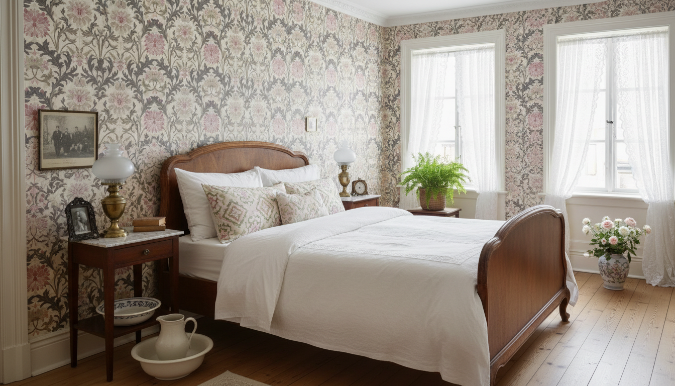 Jennie - Lila-Rosa - Botanisk tapet med blommor och blad