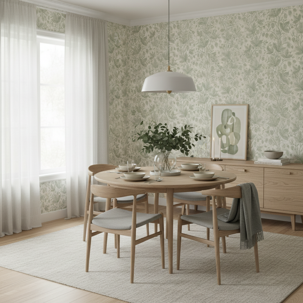 Trailing Hops Hedge - Elegant tapet med organiskt humlemönster i gröna toner