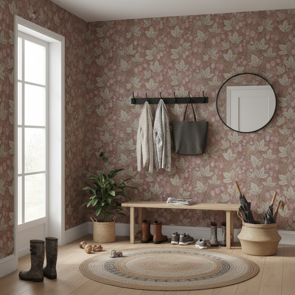 Trailing Hops Brown - Elegant tapet med organiskt humlemönster i bruna toner