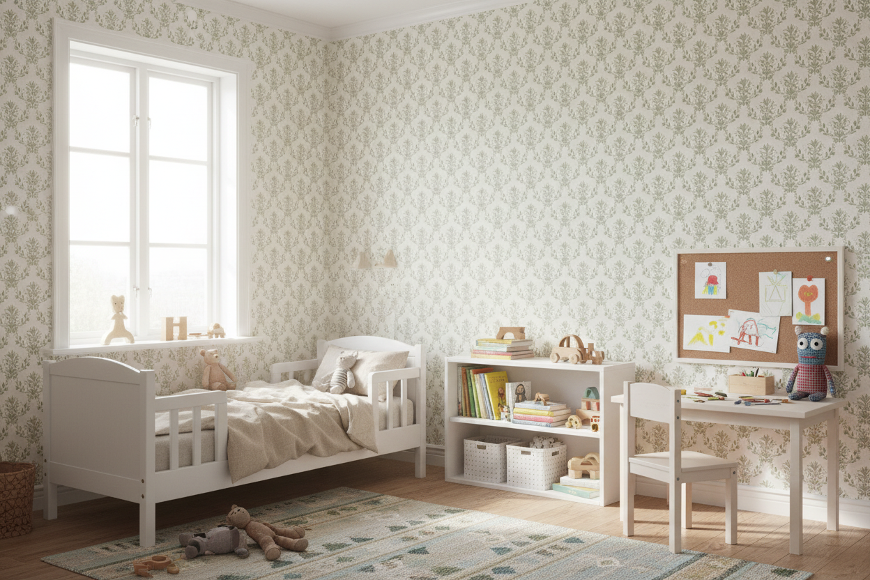 Spring Crocus - Light Green - Scandinavian floral wallpaper with a spring feel