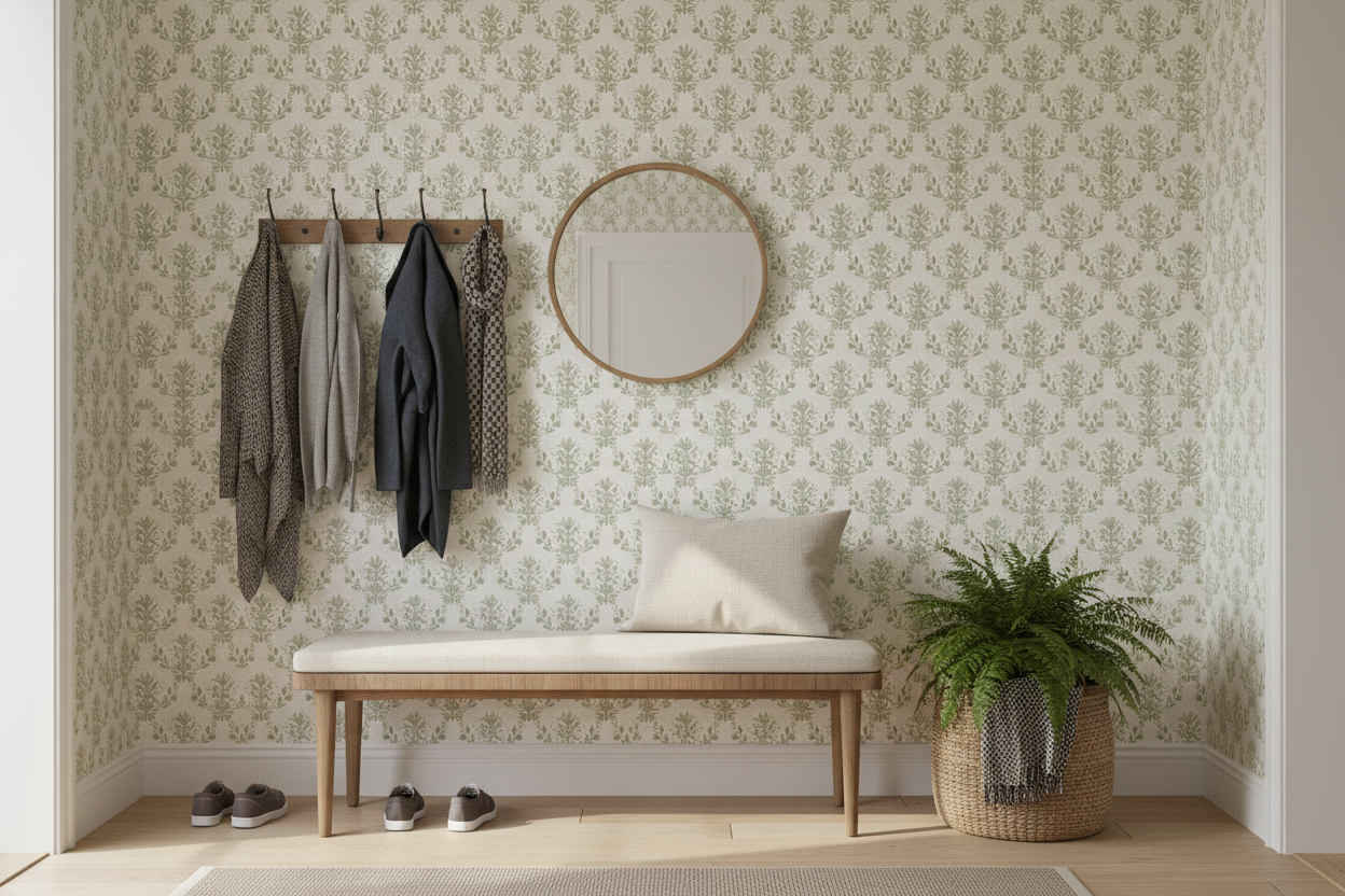 Spring Crocus - Light Green - Scandinavian floral wallpaper with a spring feel