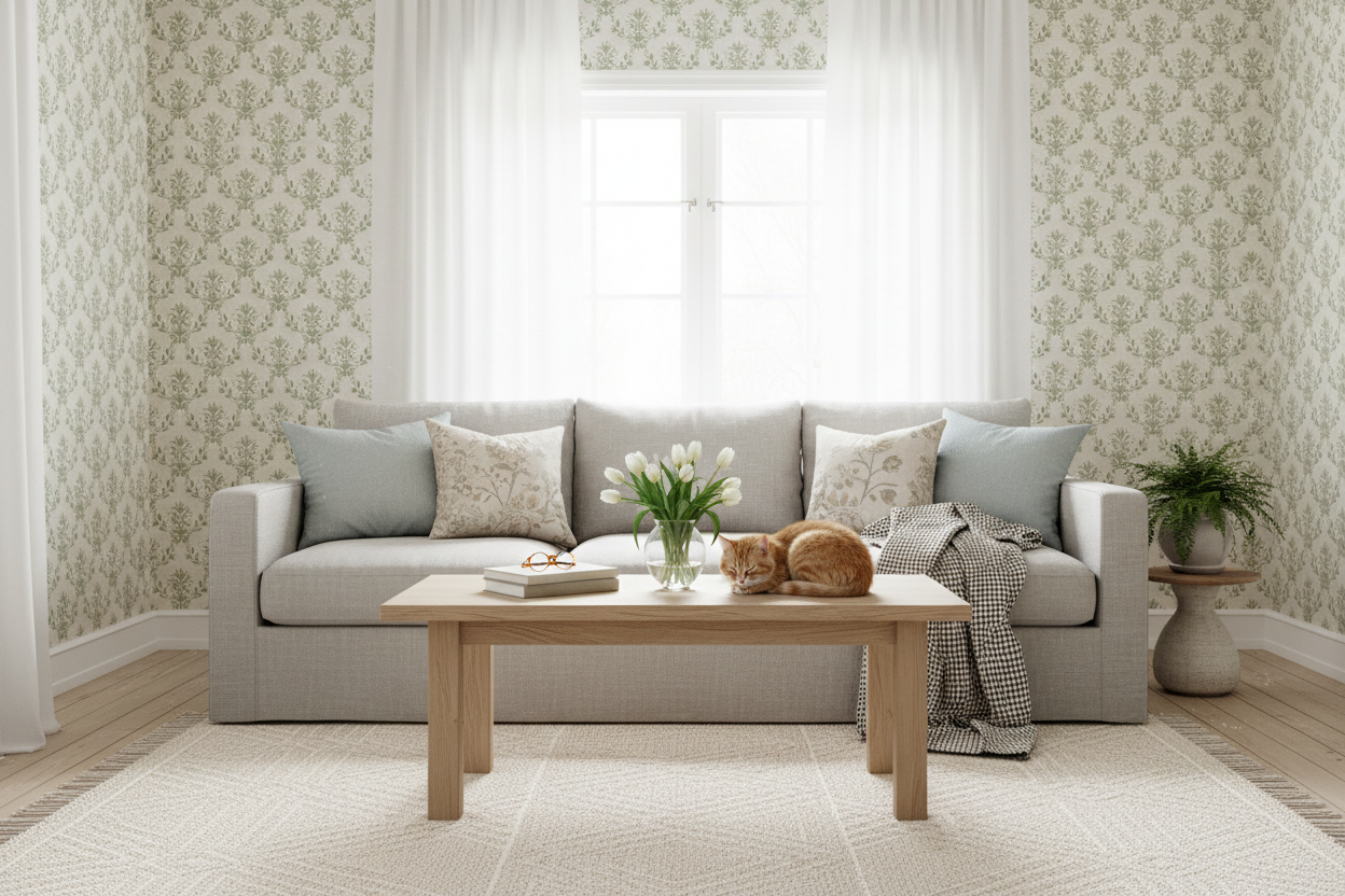 Spring Crocus - Light Green - Scandinavian floral wallpaper with a spring feel