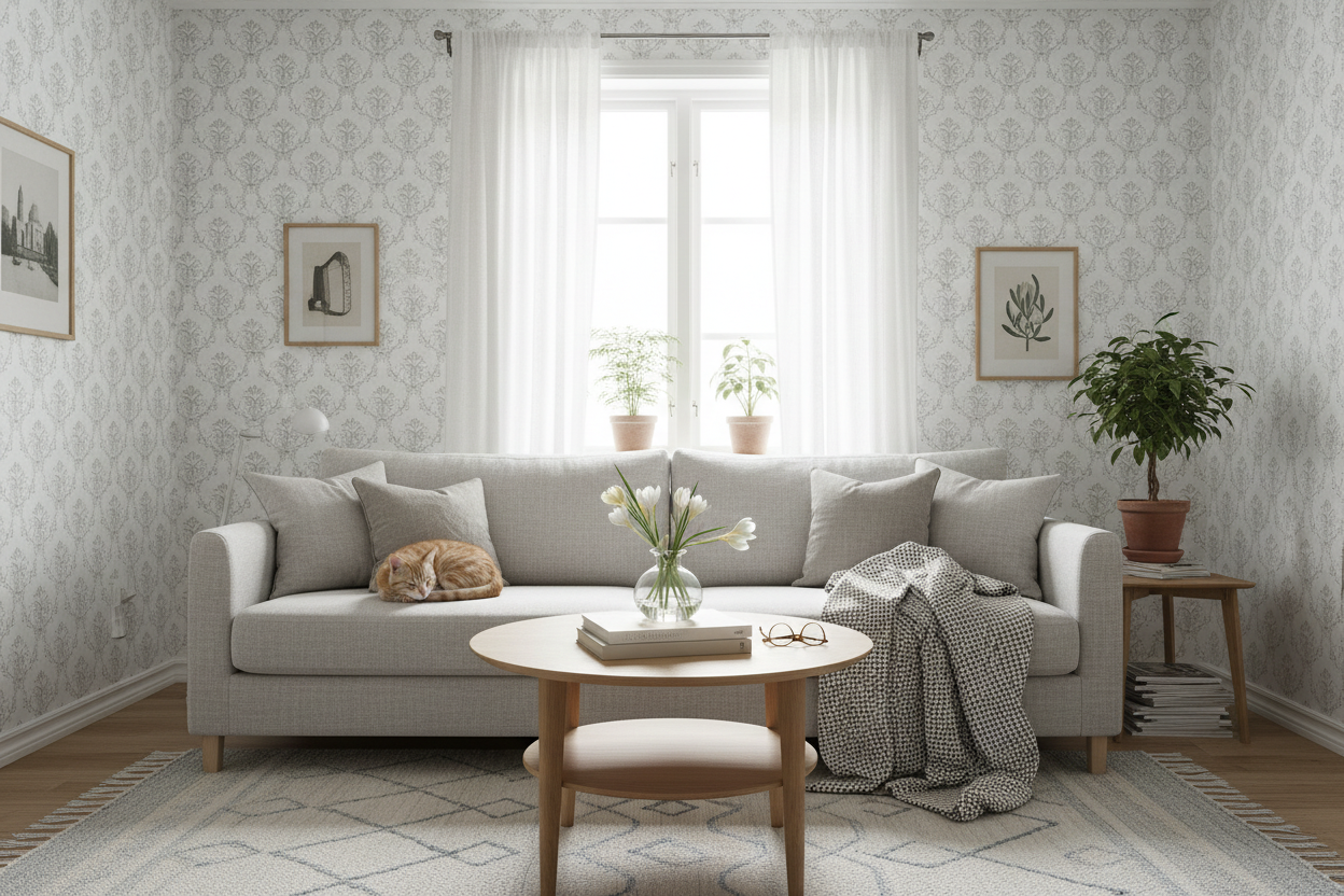 Spring Crocus - Grey – Scandinavian Greyscale Floral Wallpaper