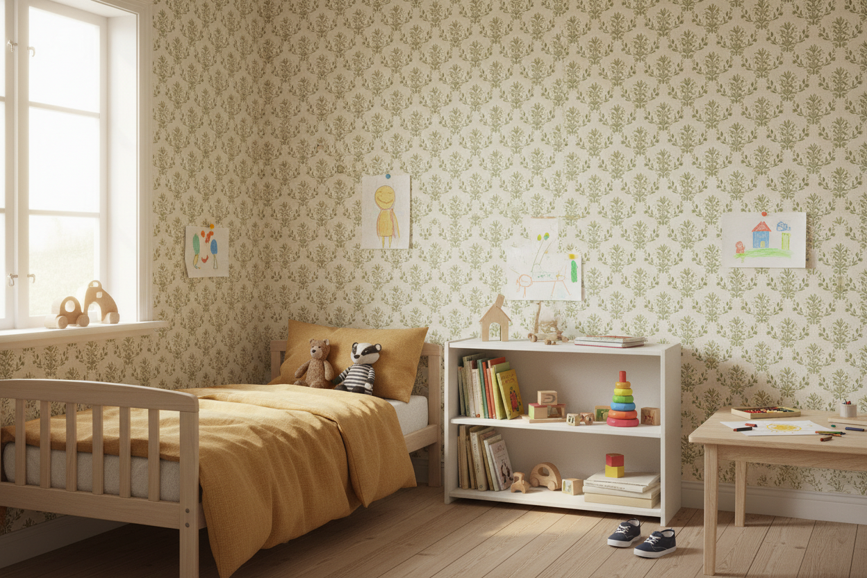 Spring Crocus - Olive Green – Scandinavian floral wallpaper in olive green tones