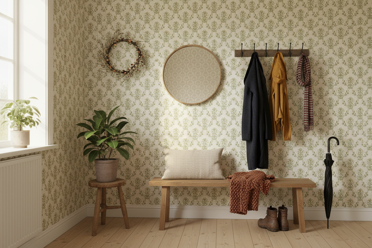 Spring Crocus - Olive Green – Scandinavian floral wallpaper in olive green tones