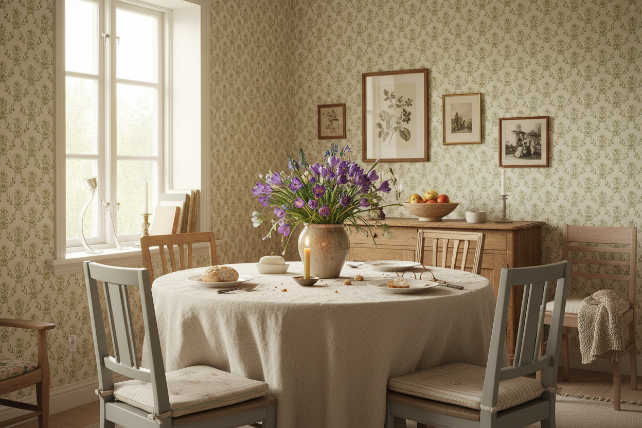 Spring Crocus - Olive Green – Scandinavian floral wallpaper in olive green tones