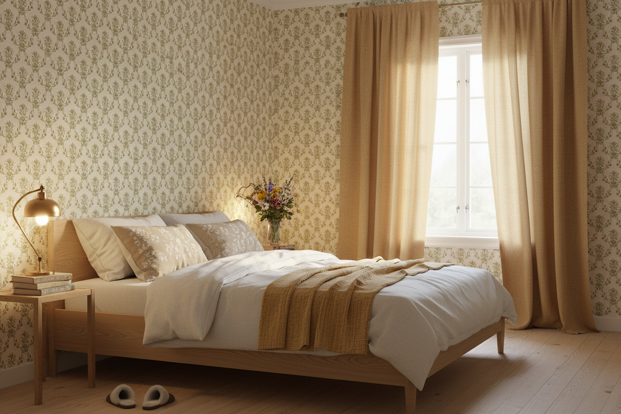 Spring Crocus - Olive Green – Scandinavian floral wallpaper in olive green tones