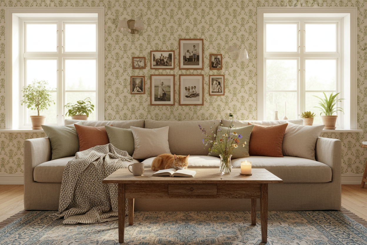 Spring Crocus - Olive Green – Scandinavian floral wallpaper in olive green tones