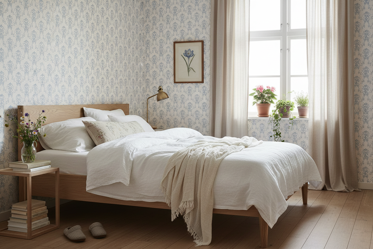 Spring Crocus - Blue – Scandinavian floral wallpaper in shades of blue
