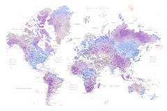 Wall mural Watercolor world map with cities Gina – fototapet med unikt motiv som skapar en inspirerande fondvägg