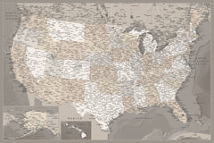 Wall mural Highly detailed map of the United States Davey – fototapet med unikt motiv som skapar en inspirerande fondvägg