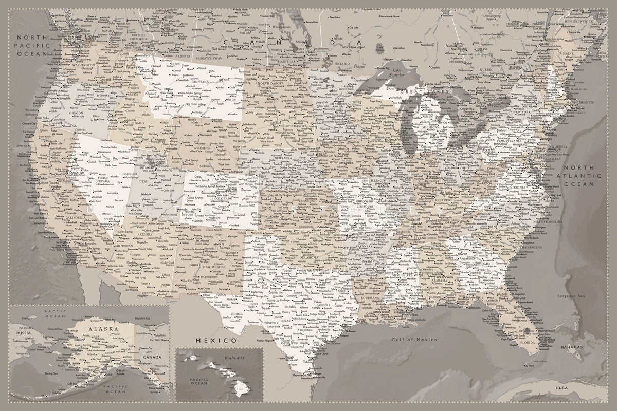 Svært detaljert kart over USA, Davey