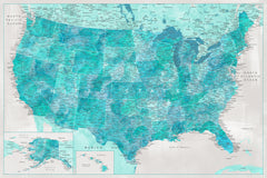Wall mural Highly detailed map of the United States Harriet – fototapet med unikt motiv som skapar en inspirerande fondvägg