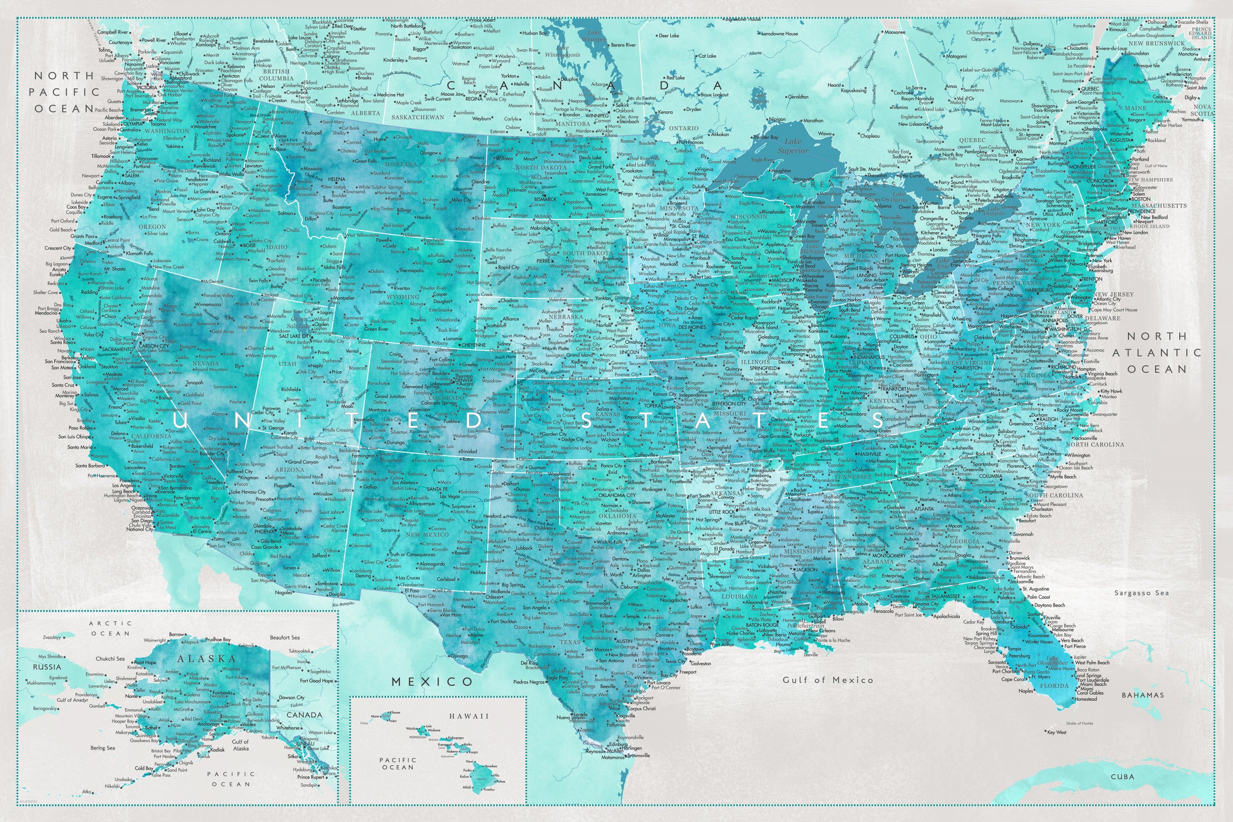 Highly detailed map of the United States, Harriet