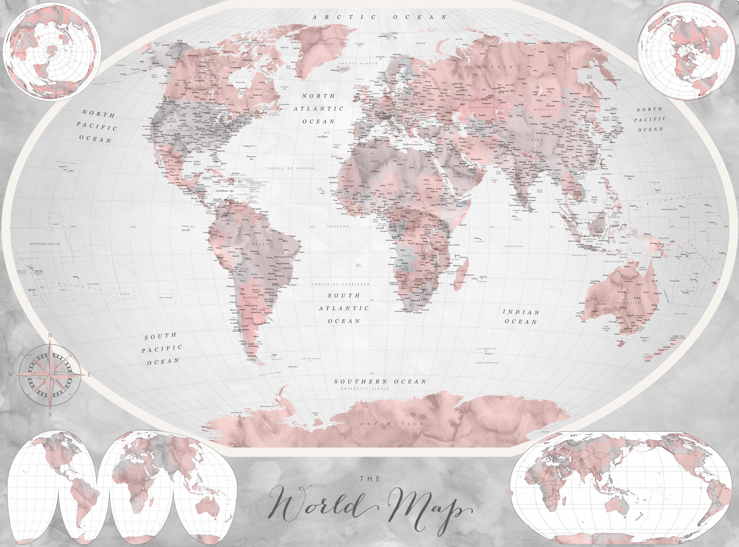 Classic world map in watercolor, Piper