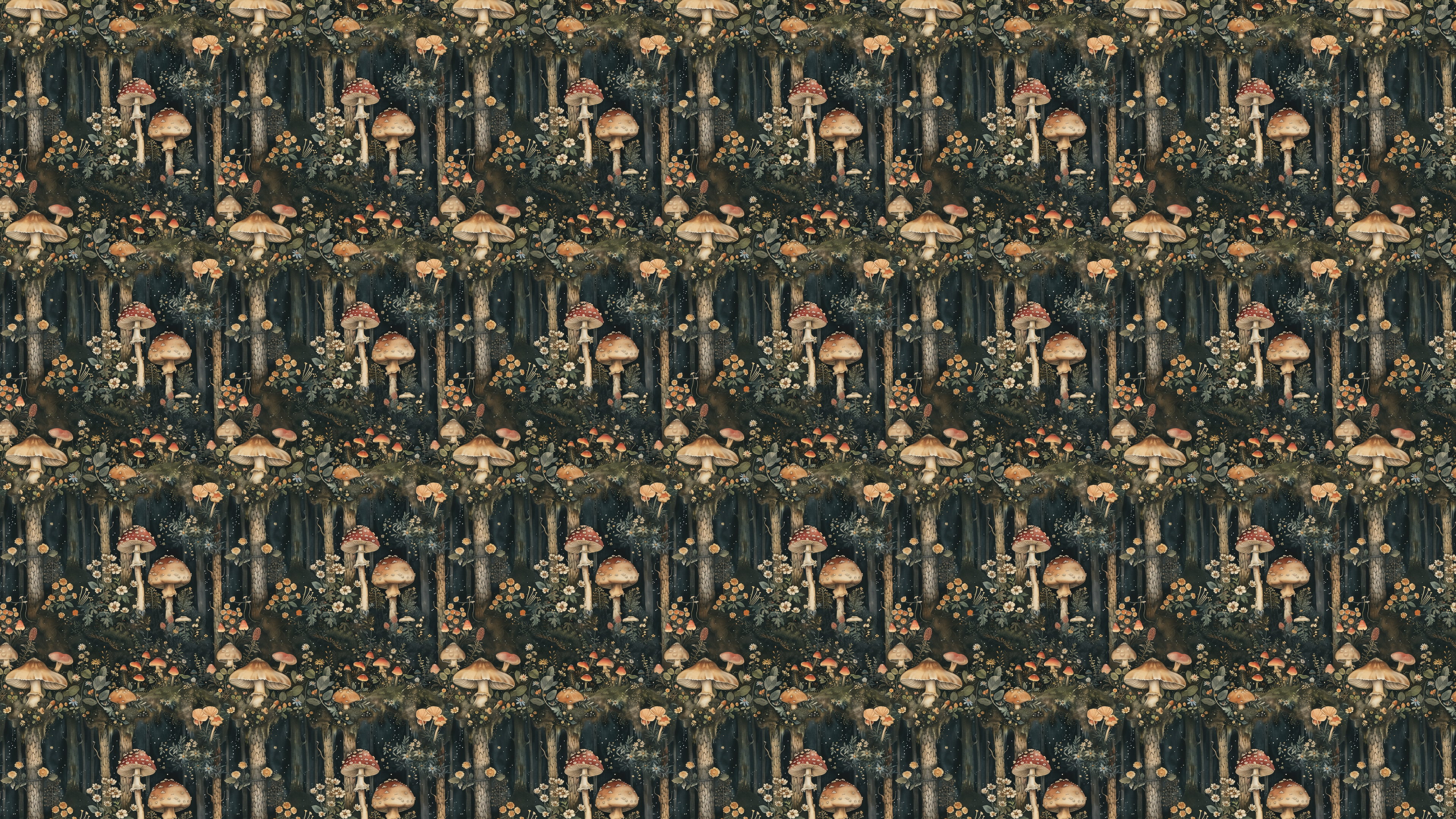 Svampskog - Horisontell - Tapet med John Bauers sagoskogsmotiv