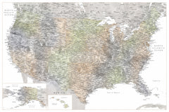 Wall mural Highly detailed map of the United States Habiki – fototapet med unikt motiv som skapar en inspirerande fondvägg