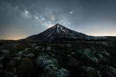 Wall mural Dark horse and Damavand – fototapet med unikt motiv som skapar en inspirerande fondvägg