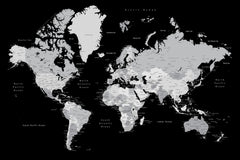 Wall mural Gray world map with cities Joseph – fototapet med unikt motiv som skapar en inspirerande fondvägg