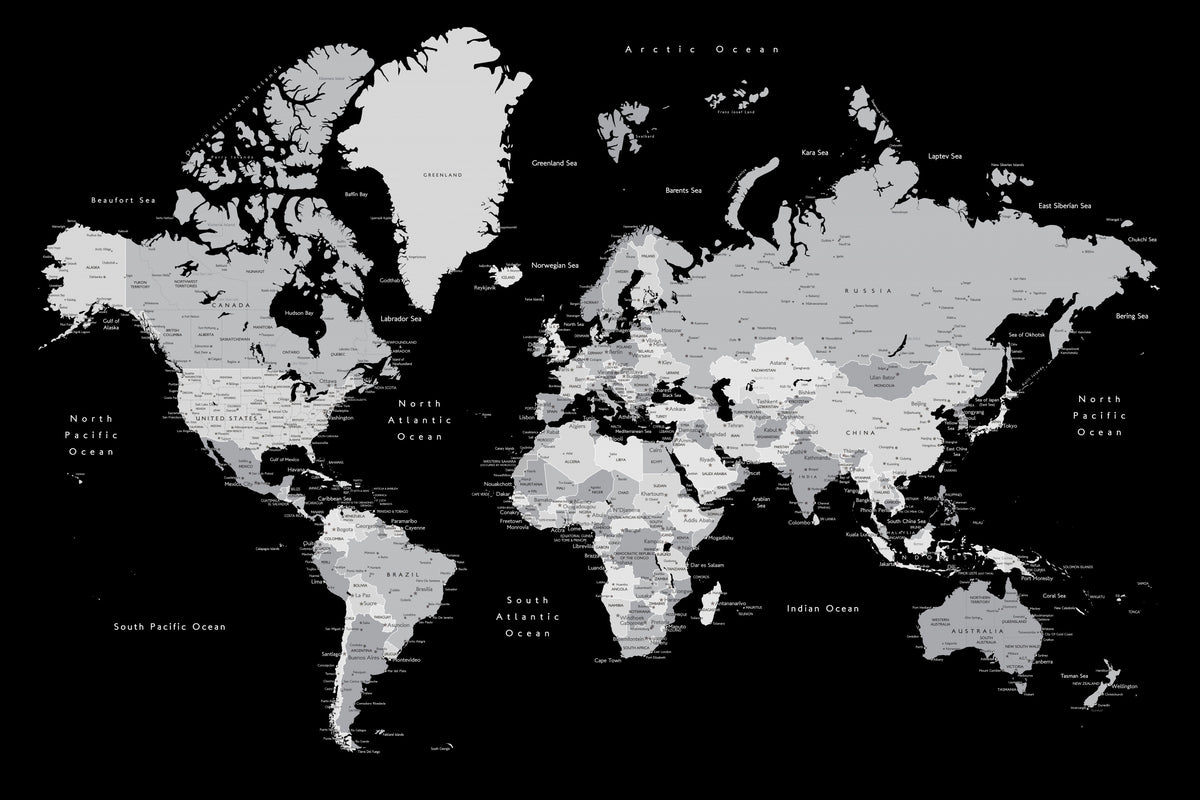 Grått verdenskart med byer, Joseph