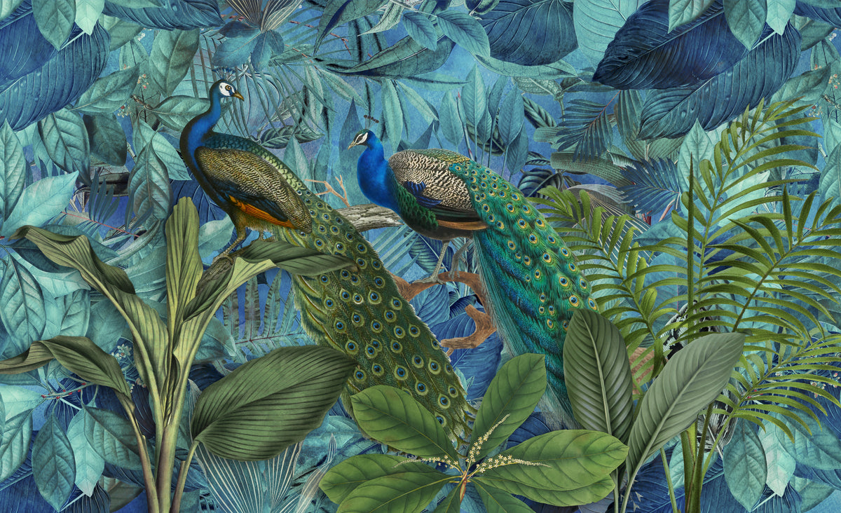 Jungle Birds Garden No1 – Eksotisk fototapet med tropiske påfugler