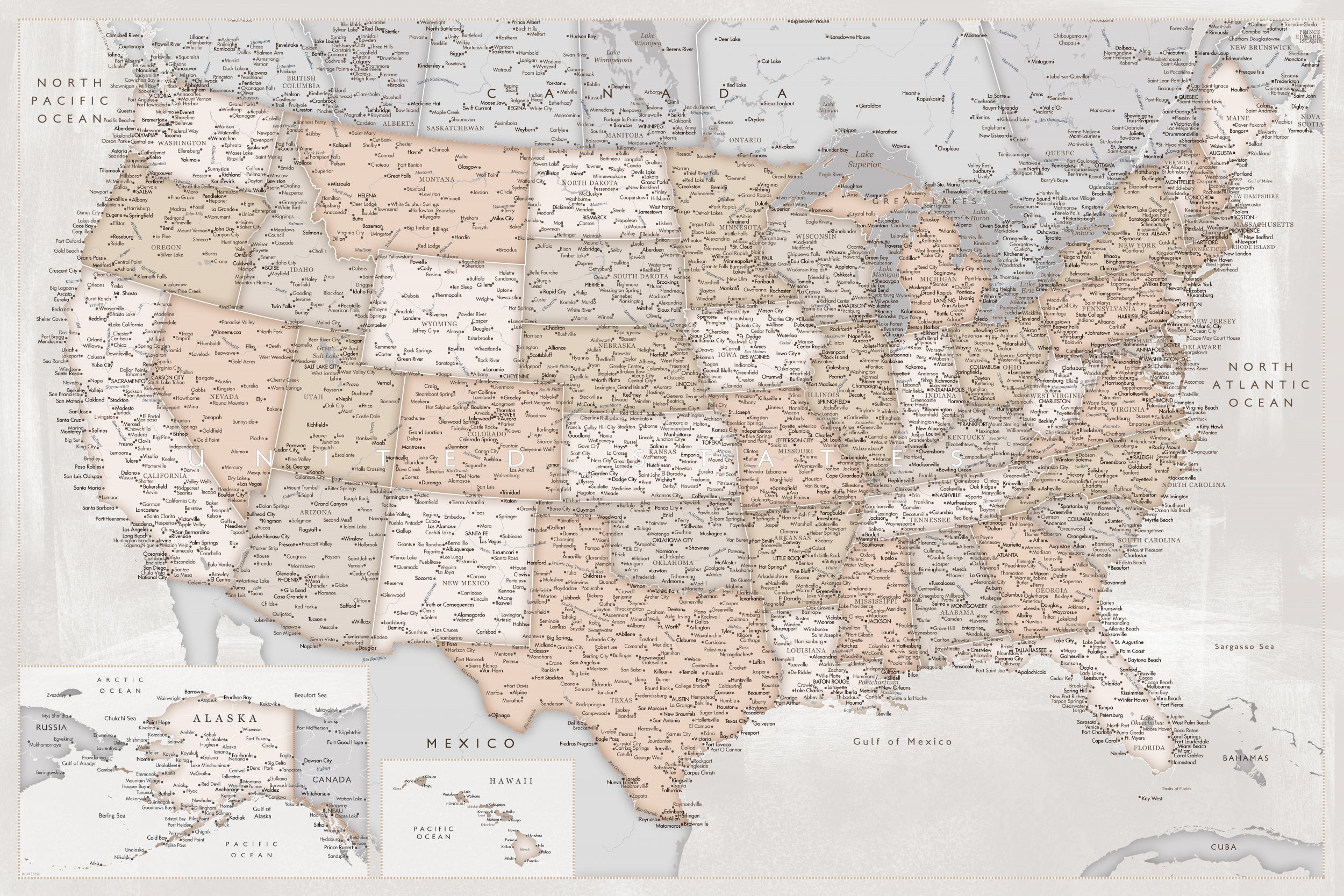 Highly detailed map of the United States, Lucille