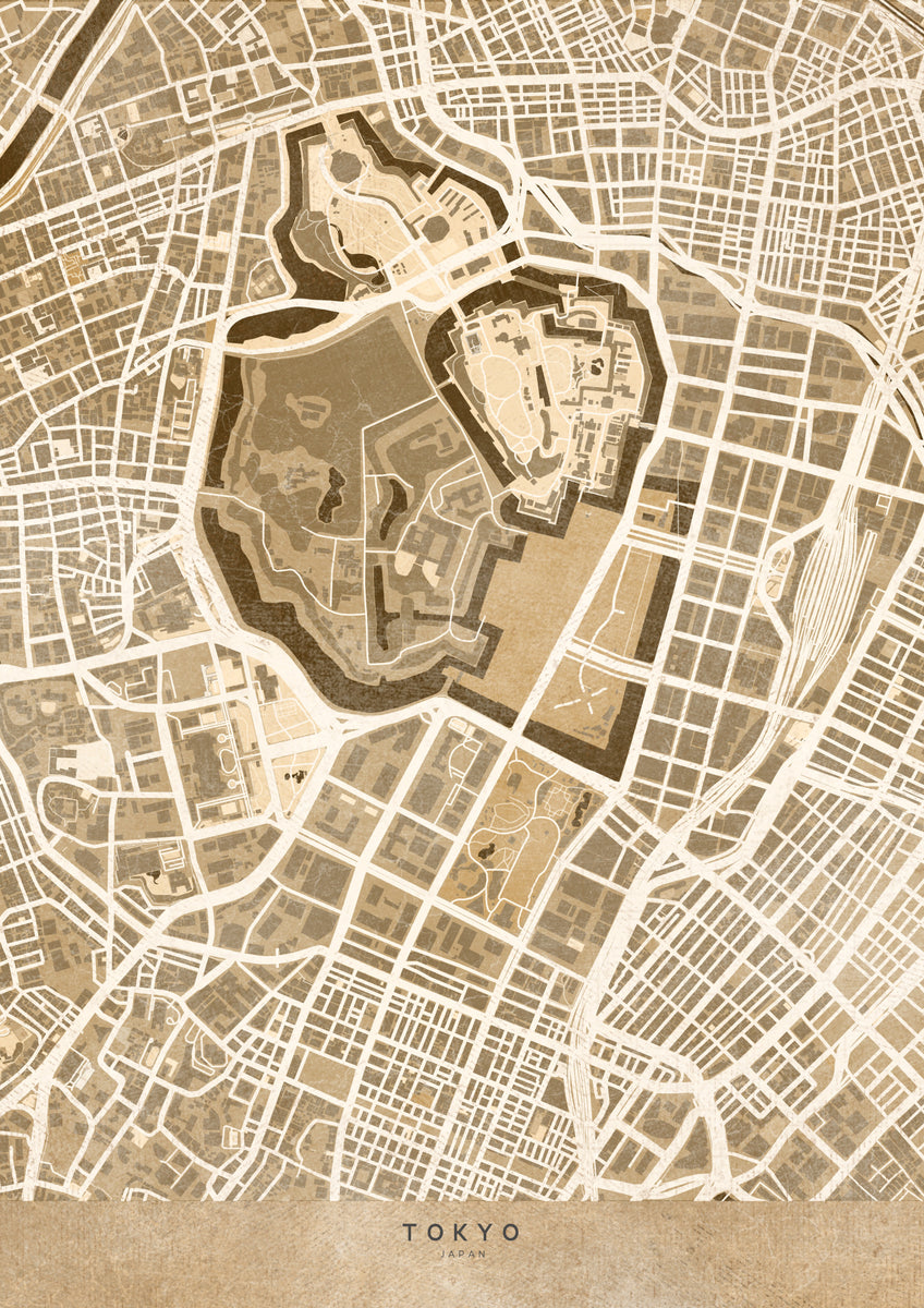 Sepia-kart over Tokyo