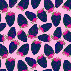Wall mural Strawberries Fruit Navy Blue Pink On Pink – fototapet med unikt motiv som skapar en inspirerande fondvägg