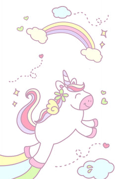 Wall mural Unicorn and Baby girl – fototapet med unikt motiv som skapar en inspirerande fondvägg