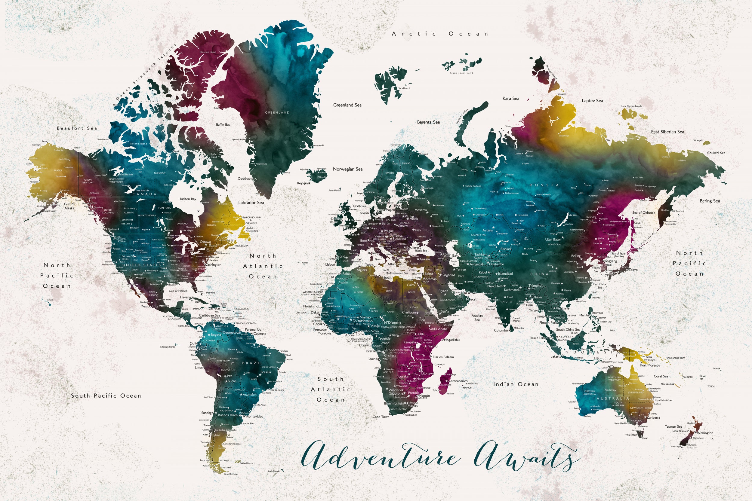 Charleena world map with cities, Adventure awaits