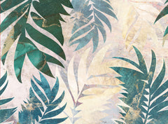 Wall mural Marble gold green leaves mural – fototapet med unikt motiv som skapar en inspirerande fondvägg