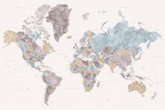 Wall mural Mahler highly detailed world map with cities – fototapet med unikt motiv som skapar en inspirerande fondvägg