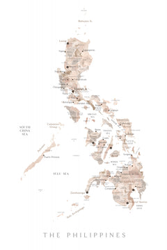 Wall mural Taupe watercolor map of Philippines – fototapet med unikt motiv som skapar en inspirerande fondvägg