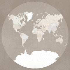 Wall mural The world map in a circle muted brown – fototapet med unikt motiv som skapar en inspirerande fondvägg