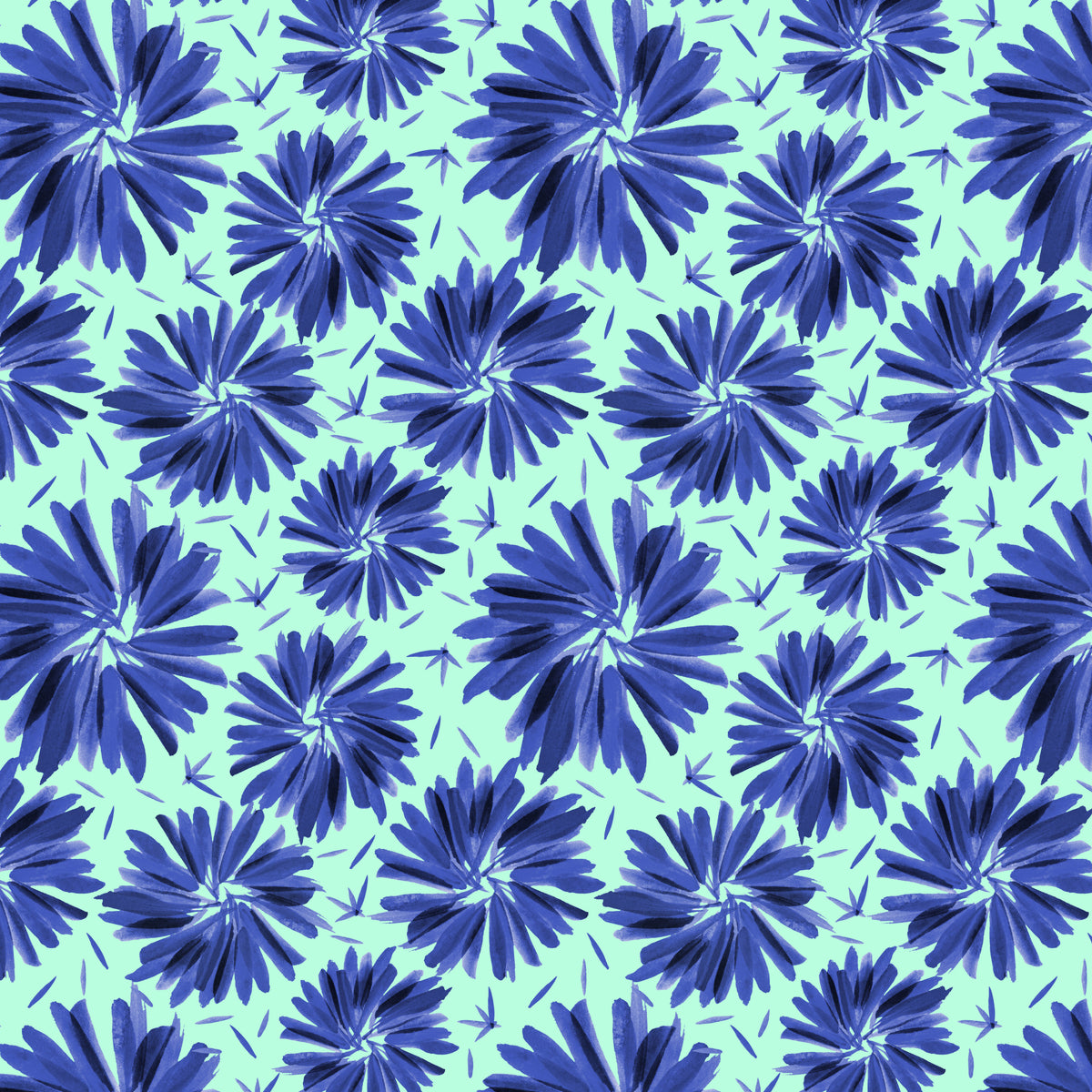 Floral Twirl Marineblå På Mint