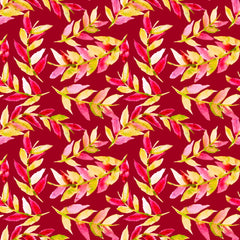 Wall mural Yellow Red On Red Leaves Curved – fototapet med unikt motiv som skapar en inspirerande fondvägg