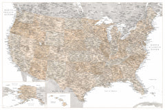 Wall mural Highly detailed map of the United States Abey – fototapet med unikt motiv som skapar en inspirerande fondvägg