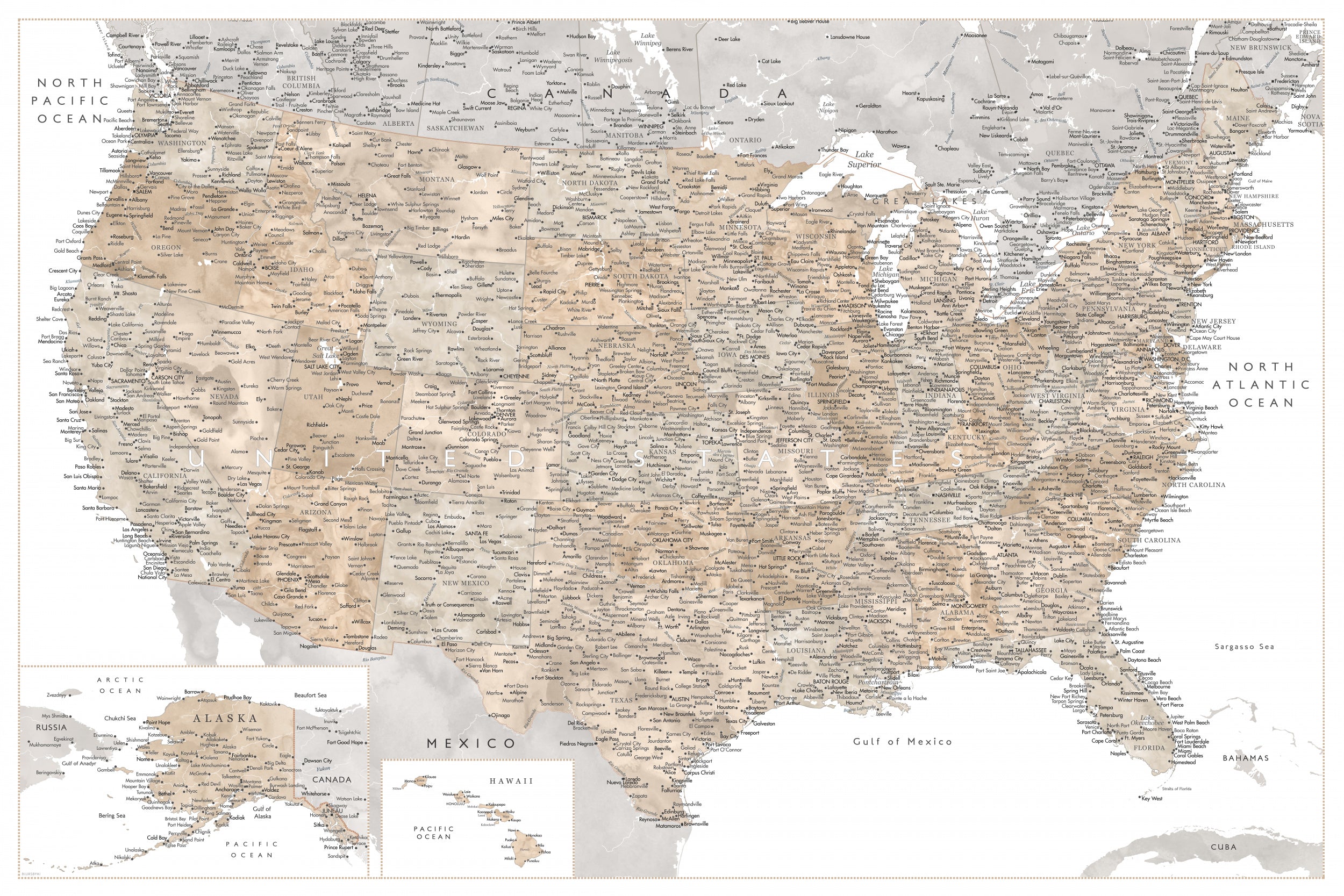 Highly detailed map of the United States Abey